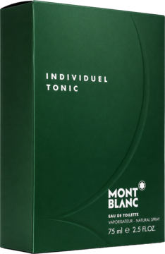 Montblanc Individuel Tonic męska woda toaletowa 75 ml, zielone pudełko z logo, widok z przodu pod kątem.