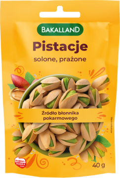BAKALLAND ,pistacje prażone, solone,przód