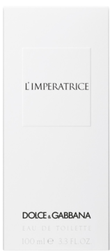 Białe kartonowe opakowanie Dolce & Gabbana L'Imperatrice Eau de Toilette 100ml, widok z przodu, z wytłoczonym tytułem.