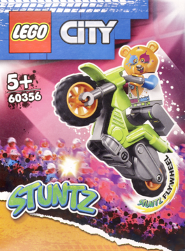 LEGO City ,klocki, Motocykl kaskaderski z niedźwiedziem Stuntz, 5+, 60356,przód