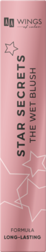 Róż Star Secrets The Wet Blush w różowym, smukłym opakowaniu z gwiazdami i pionowym napisem, widok z przodu.