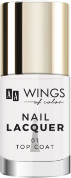 Biały lakier AA Wings of Color Top Coat 01, z fitokeratyną i olejkiem arganowym, widok z przodu.