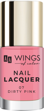 Lakier do paznokci AA WINGS of color w różowym odcieniu, z etykietą "07 DIRTY PINK", widok z przodu.
