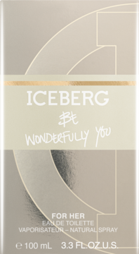 Iceberg Be Wonderfully You 100ml Eau de Toilette for her, light gold box with abstract gold design, front.