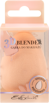 Gąbka do makijażu 3D Blender Ewa Schmitt w przeźroczystym pudełku, brzoskwiniowa, ścięty kształt.