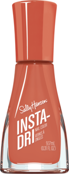 Szybkoschnący lakier do paznokci Sally Hansen Insta-Dri w koralowej butelce, z widocznym logo.