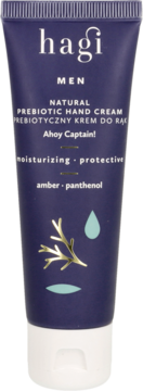 Ciemnoniebieska tubka kremu do rąk Hagi Men Ahoy Captain!, prebiotyczny, nawilżający dla mężczyzn.