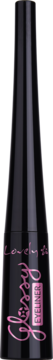 Czarny, błyszczący eyeliner Glossy z różowymi napisami Lovely, widok z przodu. Eyeliner do oczu.