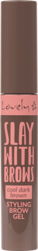 Brązowy żel do brwi Lovely Slay With Brows, odcień Cool Dark Brown, butelka widziana z przodu.
