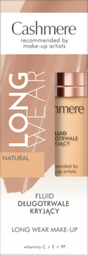 Opakowanie podkładu Cashmere Long Wear Make-Up Natural, fluid długotrwale kryjący, witaminy C+E+PP.