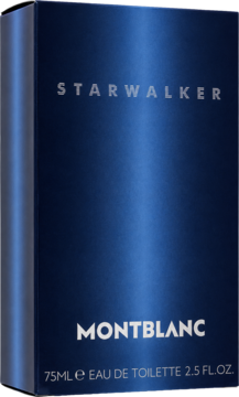 Męska woda toaletowa Montblanc Starwalker, pionowe, ciemnoniebieskie pudełko, widok z przodu, 75ml.