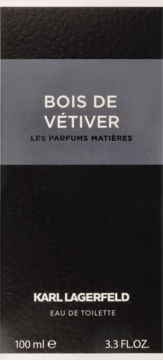 Front czarnego, teksturowanego opakowania Karl Lagerfeld Bois de Vétiver Eau de Toilette 100 ml.