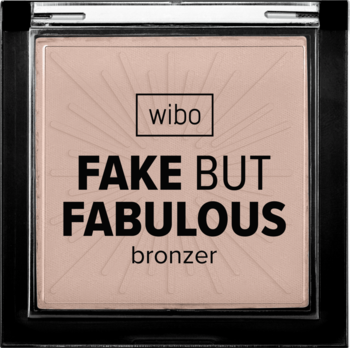 WIBO Fake But Fabulous bronzer w kwadratowym opakowaniu, w uniwersalnym, beżowym odcieniu, do konturowania twarzy, widok z góry.