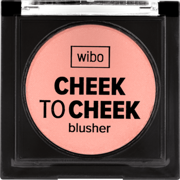 WIBO CHEEK TO CHEEK blusher, kompakt w czarnej ramce z jasnoróżowym pudrem, widok z góry.