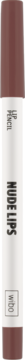 Trwała konturówka do ust Wibo Nude Lips, brązowa, odcień 5, z białą etykietą, widok z przodu.