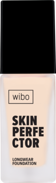 Wibo Skin Perfector Longwear Foundation, beżowa butelka z czarnym korkiem, widok z przodu. Podkład do cery.