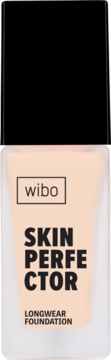 Wibo Skin Perfector Longwear Foundation, perfekcjonujący podkład w matowej beżowej butelce, widok z przodu.