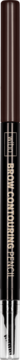 Kredka do brwi WIBO Contouring Pencil z grzebykiem, pionowo, czarna, brązowa nakrętka, zamazany napis, szary dół.
