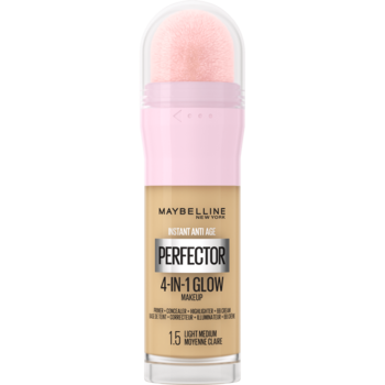Maybelline Instant Perfector 4-in-1 Glow, beżowy fluid 4w1 z różowym aplikatorem gąbkowym, widok przód.