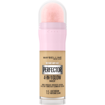 Maybelline Instant Perfector 4-in-1 Glow, beżowy fluid 4w1 z różowym aplikatorem gąbkowym, widok przód.