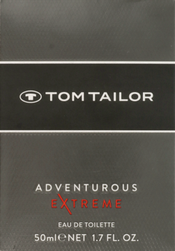 Tom Tailor Adventurous Extreme woda toaletowa 50ml, szaro-czarne opakowanie, tekstura, widok z przodu.