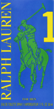 Ralph Lauren The Big Pony 1 Blue Eau de Toilette dla mężczyzn. Niebieskie opakowanie, zielone logo polo, żółta cyfra 1.
