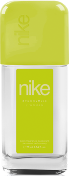 Nike Woman, dezodorant roll-on w przezroczystej butelce z limonkową etykietą i nakrętką, widok frontalny.