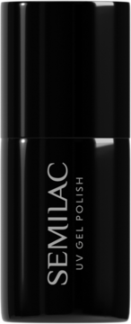 Błyszcząca czarna butelka Semilac UV Gel Polish, lakier do paznokci z efektem day&night, widok z przodu.
