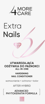 4 MORE CARE Extra Nails utwardzająca odżywka do paznokci z fitokeratyną, pastelowy róż, front.