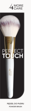More 4 Care Perfect Touch powder brush z białym uchwytem i złotą skuwką na czarnym tle, widok z przodu.
