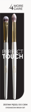 Zestaw dwóch pędzli do cieni Perfect Touch 4 More Care, białe rączki i złote okucia, widok z przodu.