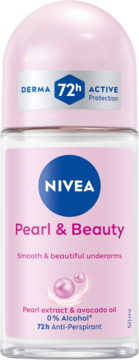 NIVEA Pearl & Beauty antyperspirant w kulce, 72h ochrona, 0% alkoholu, z pereł i awokado, widok z przodu.