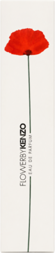 Kenzo Flower by Kenzo woda perfumowana, białe pudełko z czerwonym makiem i zieloną łodygą, widok z przodu.