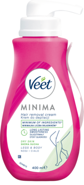 Veet MINIMA krem do depilacji w różowej butelce z pompką, 400 ml, do nóg i ciała.