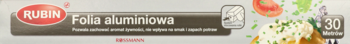 Opakowanie folii aluminiowej Rubin, szare pudełko z czerwonym logo, napis 'Folia aluminiowa', 30m.