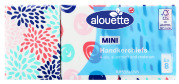 Alouette Mini chusteczki higieniczne, 4-warstwowe. Opakowanie 6x8 z kolorowym wzorem.