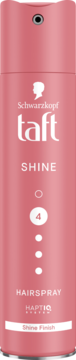 Różowy lakier Schwarzkopf Taft Shine Hairspray, błyszczące wykończenie, poziom 4, widok z przodu.