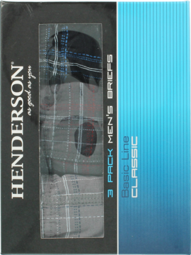 Opakowanie 3-pack majtek męskich Henderson w kratę, szare i czarne, widok z przodu, z oknem.