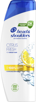 Szampon przeciwłupieżowy Head & Shoulders Citrus Fresh do włosów przetłuszczających się, butelka z cytryną, widok z przodu.
