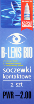 B-LENS BIO asferyczne soczewki kontaktowe, 2 szt., moc -2.00, niebieskie pudełko z gratisowymi kroplami.