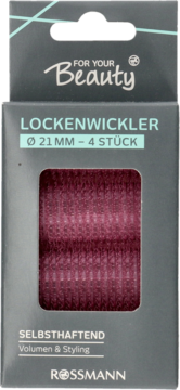 Szare opakowanie z 4 czerwonymi wałkami rzepowymi 21mm For Your Beauty, do objętości i stylizacji.