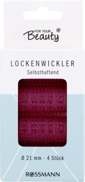 Front opakowania samoprzylepnych wałków rzepowych For Your Beauty Rossmann, 4 sztuki, 21 mm, burgund.