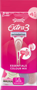 Wilkinson Sword Extra 3 Beauty, 4 maszynki, różowe opakowanie. 3 ostrza, ruchoma główka, pasek nawilżający.
