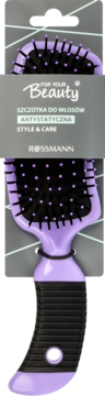 Antystatyczna szczotka do włosów For Your Beauty Rossmann, lawendowa, z czarnymi wypustkami i ergonomicznym uchwytem.