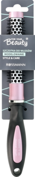 Różowo-czarna szczotka do włosów For Your Beauty Rossmann, okrągła, do modelowania, w szarym opakowaniu.