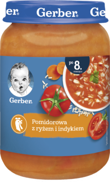 GERBER ,zupka pomidorowa z ryżem i indykiem po 8 m-cu,przód