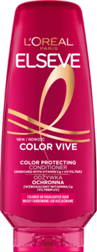 Elseve Color Vive odżywka do włosów farbowanych z filtrem UV w fuksjowej butelce, widok z przodu.