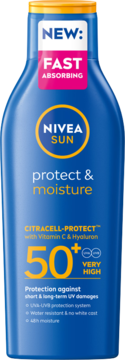 NIVEA SUN Protect & Moisture ,balsam do opalania, nawilżający, bardzo wysoka ochrona SPF 50+,przód