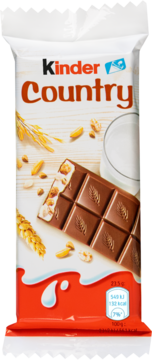 Kinder Country czekolada mleczna z białym nadzieniem i zbożami, widok opakowania z przodu.