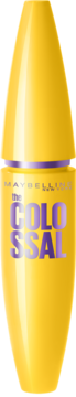 Maybelline The Colossal, tusz do rzęs w żółtej tubie z fioletowym napisem, widok z przodu.